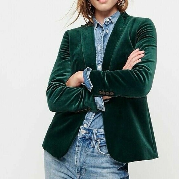 J. Crew Jackets & Blazers - J. CREW GREEN VELVET PARKE ONE BUTTON BLAZER WOMENS SZ 0P NWT